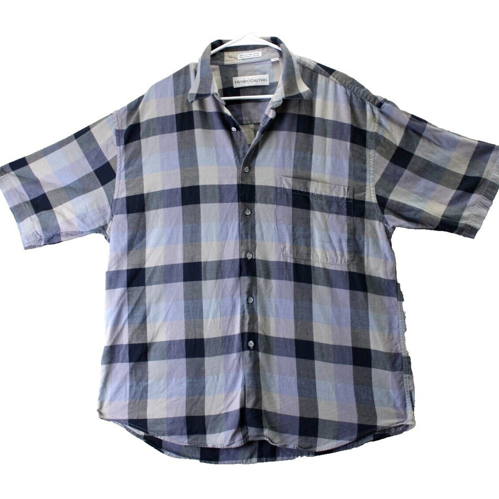 Henry Gretel Men's Plaid Short Sleeve Button Down Shirt Large Cotton